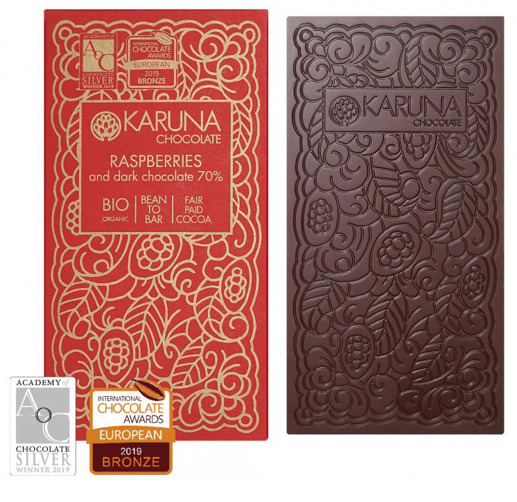 Schokolade 70 % mit Himbeere Bio 1