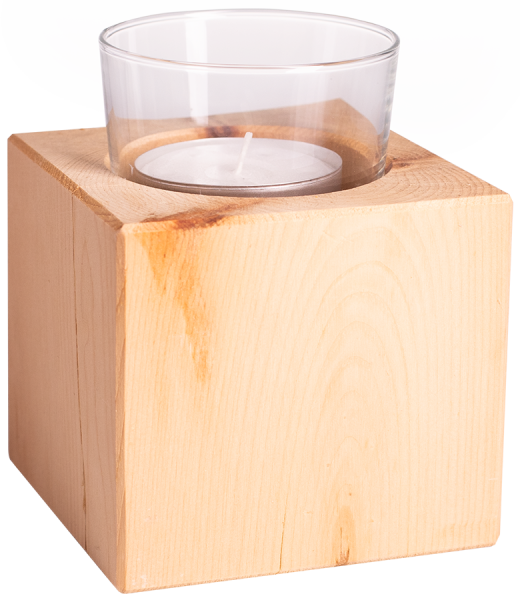 Zirmholzblock mit Windlicht mittel